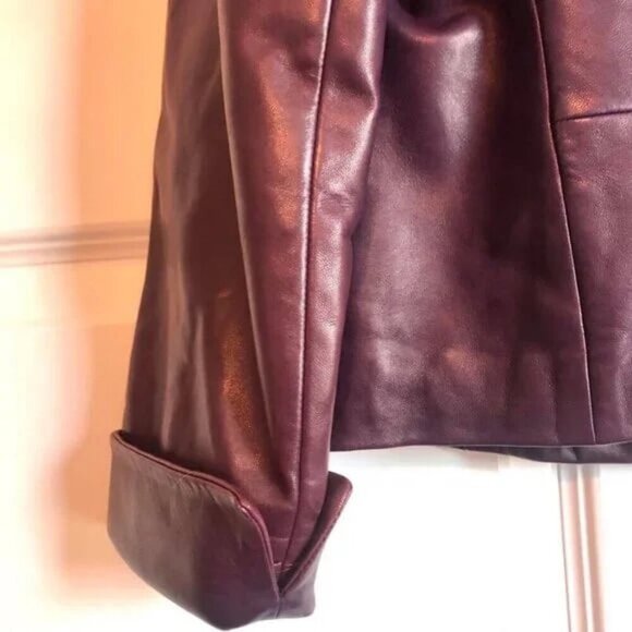 New AKRIS Aubergine Lambskin Leather Bomber Jacket 12 Made in Italy MSRP $3990 - Picture 5 of 9